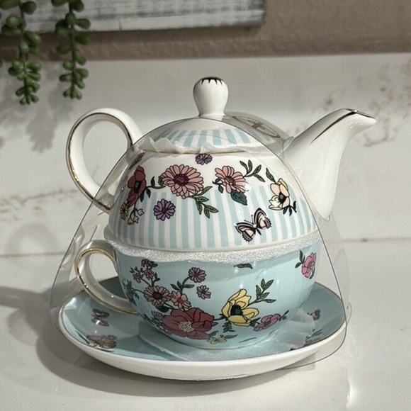 Grace Teaware Floral Stacking Teapot & Tea Cup - Tea For One